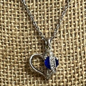 Vintage Avon Blue Open Heart Rhinestone Necklace